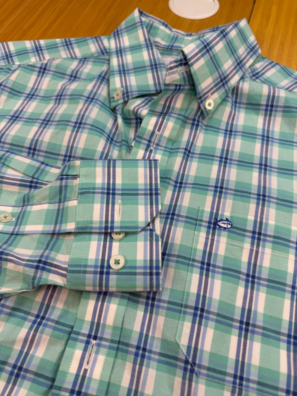 SOUTHERN TIDE Men's L/S Classic Fit Blue/ White/Green Stripped Shirt Medium